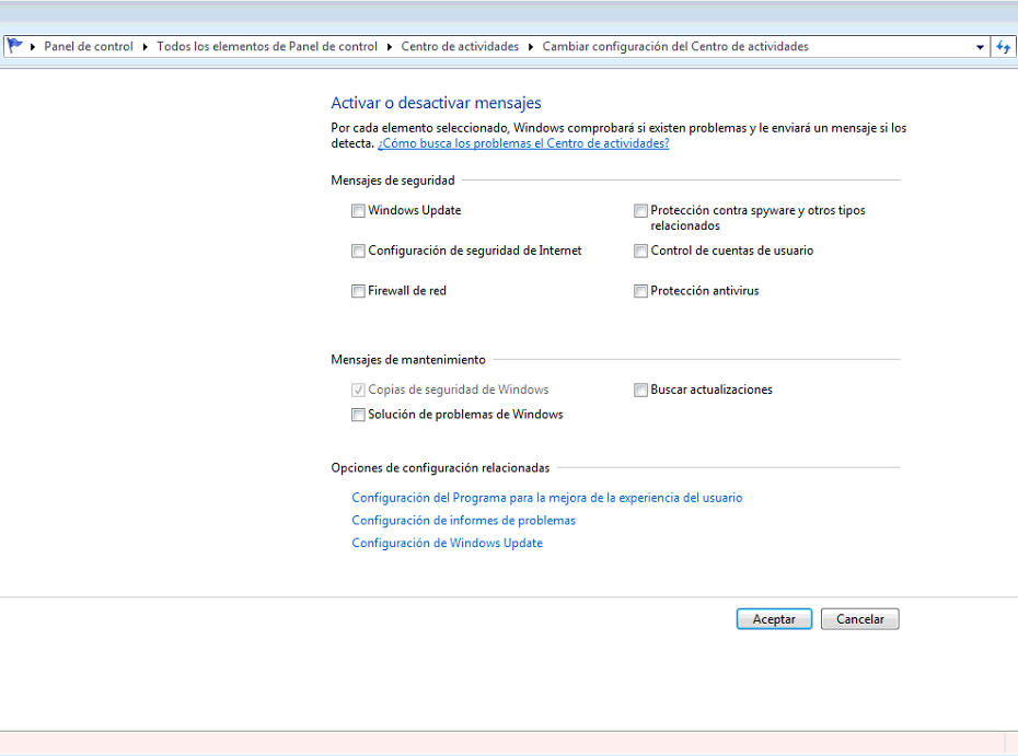 Activar o desactivar mensajes - Admira
